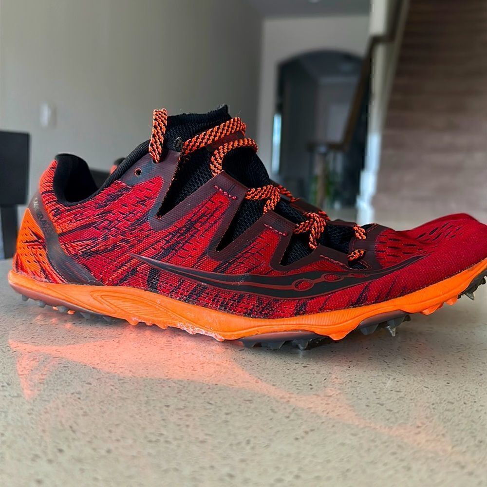 Saucony Men Cleats Carrera XC 3 Running Orange Red Black Track Spike 9 1/2 Shoe